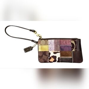 Coach Patchwork Wristlet in Brown, Purple, Gold and Cream